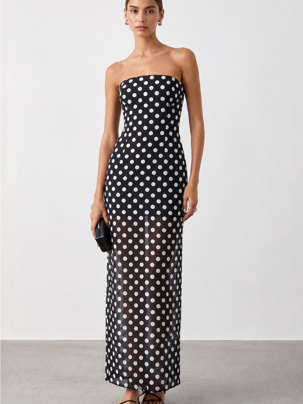 SNDYS x Revolve Chloe Dress Black White Polka Dot Strapless High Low M
